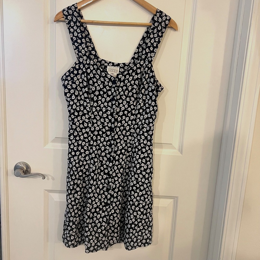 Vintage Victoria's Secret Moda International Sz 12‎ Sun Dress Black Floral Print